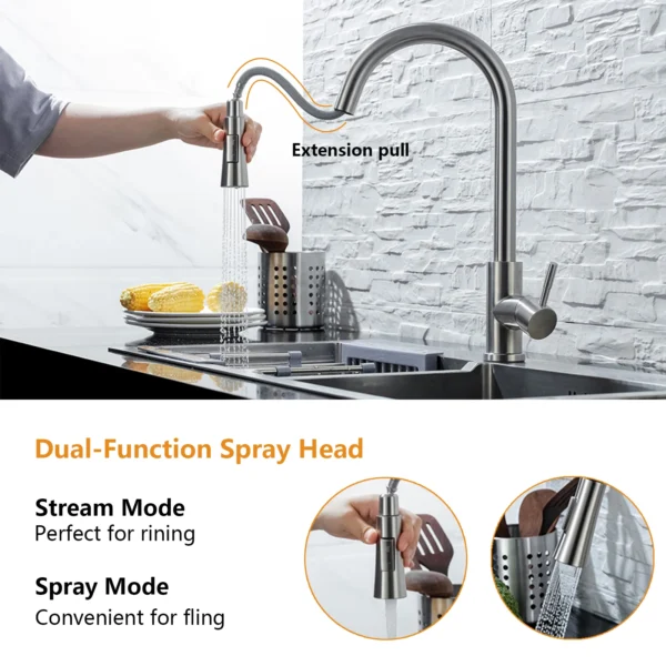 DQOK Kitchen Faucet Pull Out Brushed Nickle Sensor Stainless Steel Black Smart Induction Mixed Tap Touch Control Sink Tap - Image 4