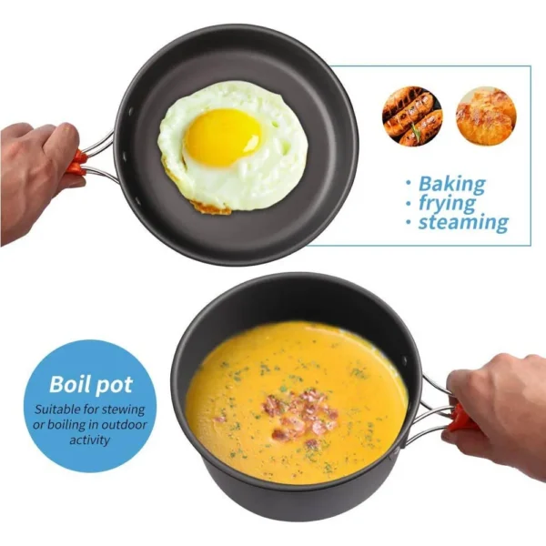 Camping Cooking set Camping Cookware Travel Tableware Outdoor Picnic Set Teapot For 2-3 Peaple Non-stick pots assorted sets - Image 3