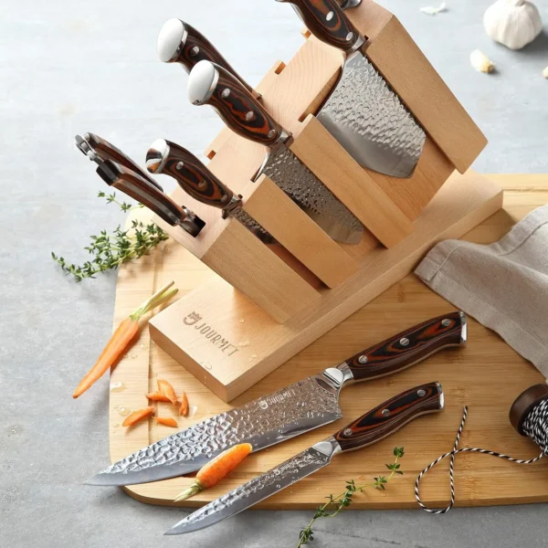 Knife Set with block, 9PC High Carbon Stainless Steel Knife Set with Pakka Wood Handle and Beech Wood Block - Image 5