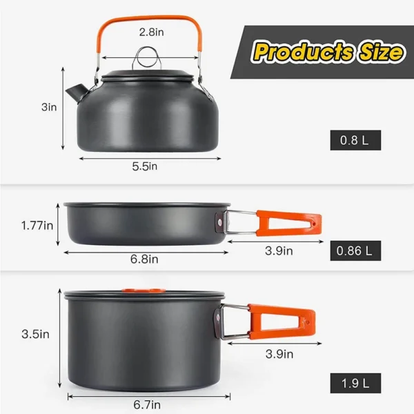 Camping Cooking set Camping Cookware Travel Tableware Outdoor Picnic Set Teapot For 2-3 Peaple Non-stick pots assorted sets - Image 4