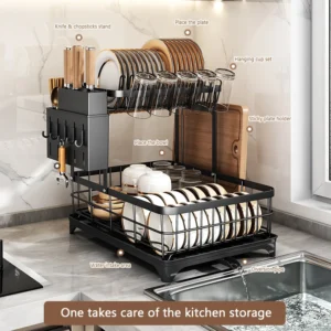 1 Or 2-Tier Space-Saving Kitchen Dish Drying Rack, Multifunctional Dish Rack, Rustproof Kitchen Dish Drying Rack With Drainboard - AliExpress