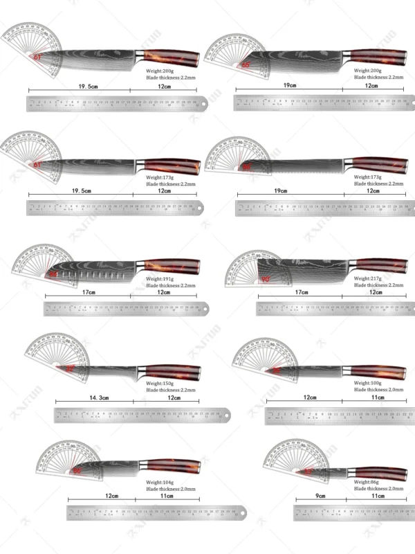 8PCS kitchen knives Set Laser Damascus pattern chef knife Sharp Santoku Cleaver Slicing Utility Knives Resin Handle - Image 2