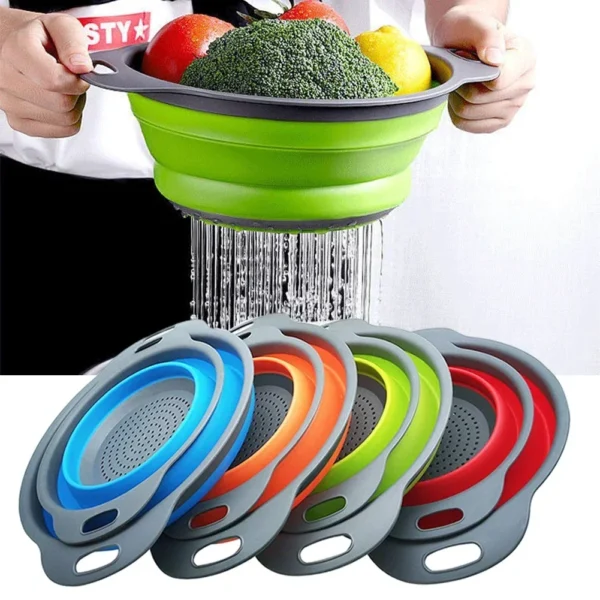 Silicone Folding Drain Basket Fruit Vegetable Washing Basket Foldable Strainer Colander Collapsible Drainer Kitchen Storage Tool - Image 2