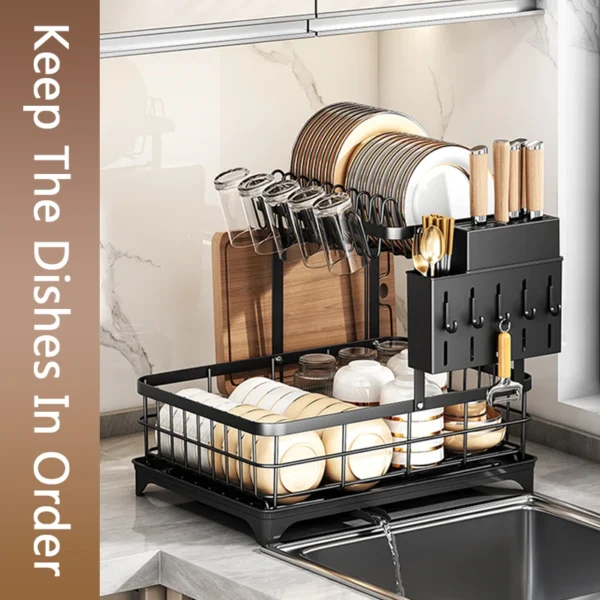 1 Or 2-Tier Space-Saving Kitchen Dish Drying Rack, Multifunctional Dish Rack, Rustproof Kitchen Dish Drying Rack With Drainboard - AliExpress - Image 2