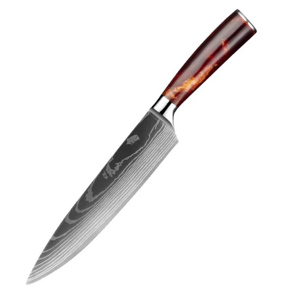 8PCS kitchen knives Set Laser Damascus pattern chef knife Sharp Santoku Cleaver Slicing Utility Knives Resin Handle - Image 6