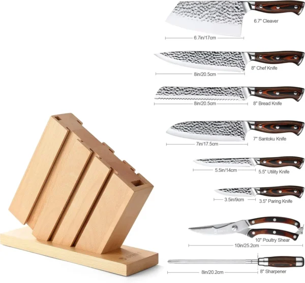 Knife Set with block, 9PC High Carbon Stainless Steel Knife Set with Pakka Wood Handle and Beech Wood Block - Image 3