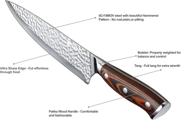 Knife Set with block, 9PC High Carbon Stainless Steel Knife Set with Pakka Wood Handle and Beech Wood Block - Image 2