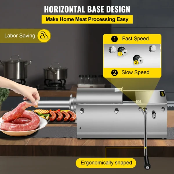 VEVOR 3L 5L 7L 7.8L Horizontal Sausage Stuffer Food Processors 5 Filling Nozzles Kitchen Accessories Home Appliance for Hot Dog - Image 5