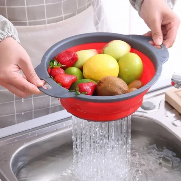Silicone Folding Drain Basket Fruit Vegetable Washing Basket Foldable Strainer Colander Collapsible Drainer Kitchen Storage Tool - Image 4