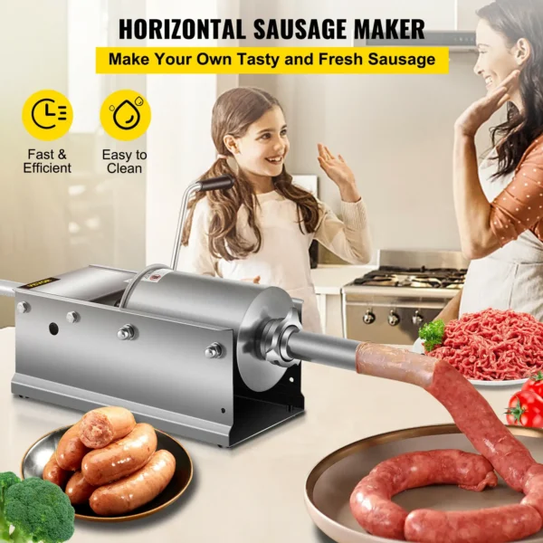 VEVOR 3L 5L 7L 7.8L Horizontal Sausage Stuffer Food Processors 5 Filling Nozzles Kitchen Accessories Home Appliance for Hot Dog - Image 3