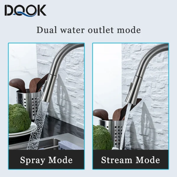 DQOK Kitchen Faucet Pull Out Brushed Nickle Sensor Stainless Steel Black Smart Induction Mixed Tap Touch Control Sink Tap - Image 2