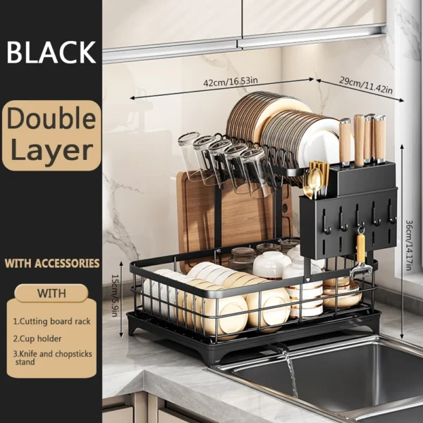 1 Or 2-Tier Space-Saving Kitchen Dish Drying Rack, Multifunctional Dish Rack, Rustproof Kitchen Dish Drying Rack With Drainboard - AliExpress - Image 4