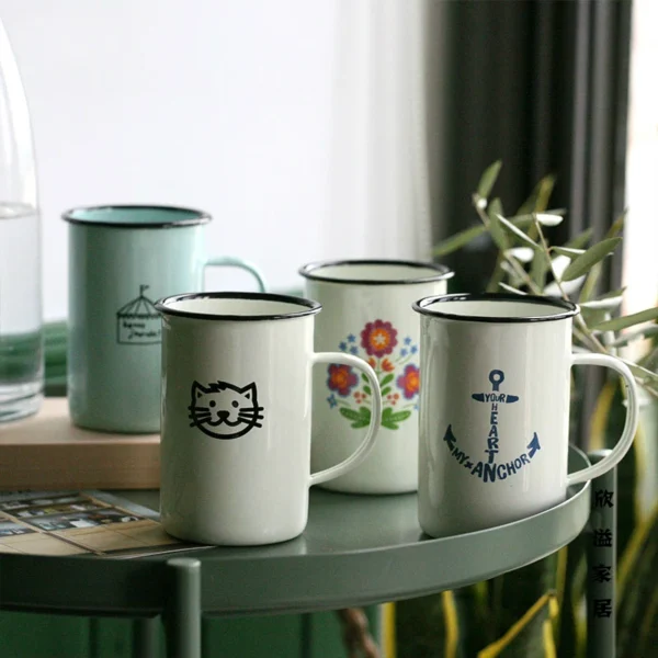 Outdoor Enamel Creative Coffee Tea Water Milk Cups Camping Mugs Enamel mug with handle Drinkware Vacation Hiking Mug Gifts - Image 2