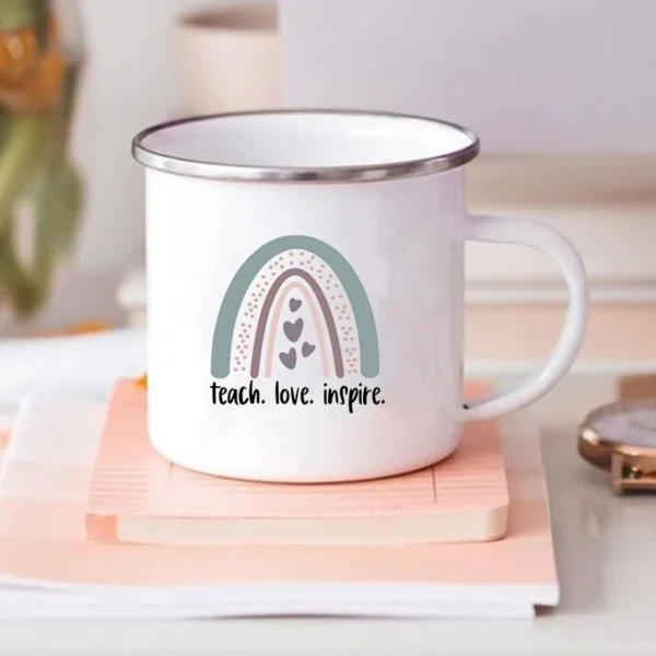 Rainbow Teacher Printed Enamel Mug Creative Retro Coffee Water Cups Drink Dessert Milk Cup Mugs Handle Drinkware Teacher Gifts - Image 3