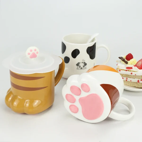 Cute Cat Paws Coffee Mug Ceramic Drinkware with Lid Personality Milk Mug Office Coffee Mug Oatmeal Breakfast Porcelain Cup Gift - Image 2