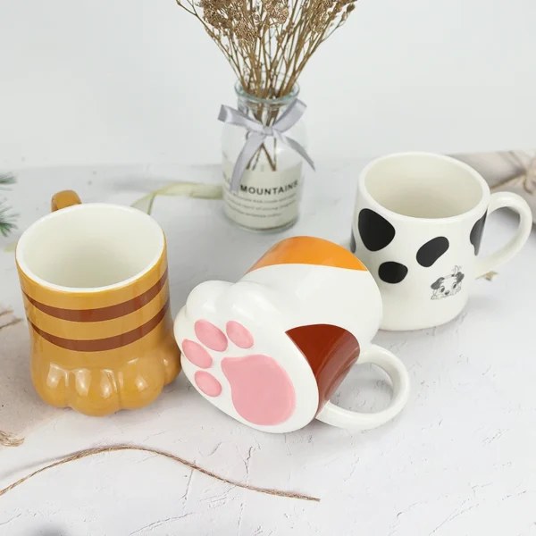 Cute Cat Paws Coffee Mug Ceramic Drinkware with Lid Personality Milk Mug Office Coffee Mug Oatmeal Breakfast Porcelain Cup Gift - Image 3