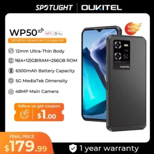 Oukitel WP50 5G Rugged Smartphone 6.60" HD+ 6500mAh 16GB+256GB Mobile Phone Android 14 48 MP NFC Cell Phone