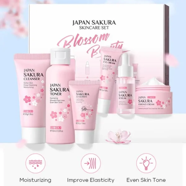 Sakura Skin Care Set Moisturizing Whitening Anti-Aging&Wrinkle Sunscreen Cleanser Fine Lines Nourish Daily women Face Care Suit - Image 6