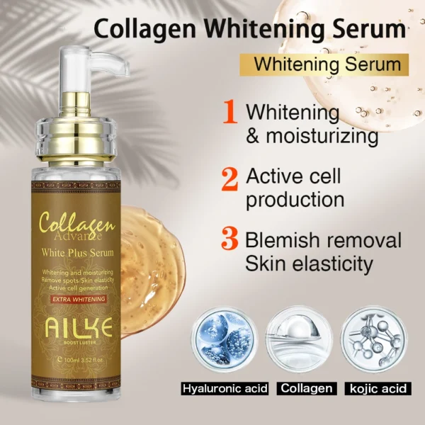 AILKE Skin Whitening Face Serum, Reduce Spots, Moisturizing, Even Skin Tone, With Organic Collagen, Skin Lightening Body Serum - Image 2