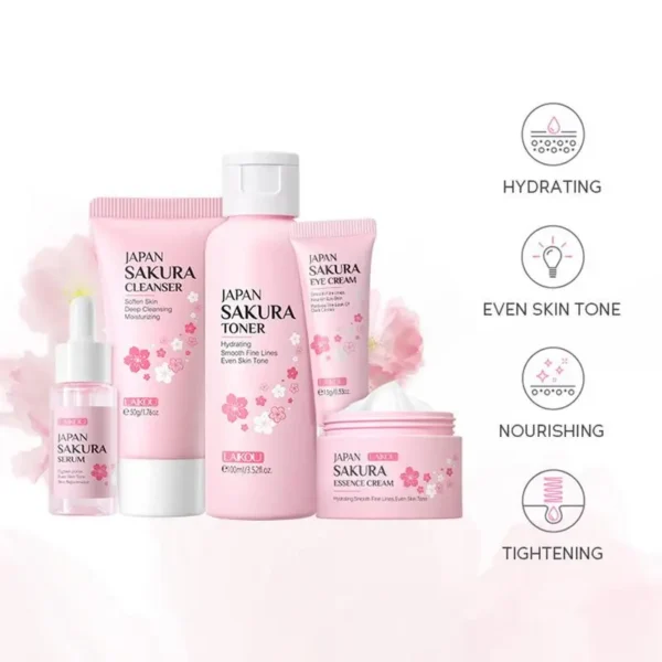 Sakura Skin Care Set Moisturizing Whitening Anti-Aging&Wrinkle Sunscreen Cleanser Fine Lines Nourish Daily women Face Care Suit - Image 4