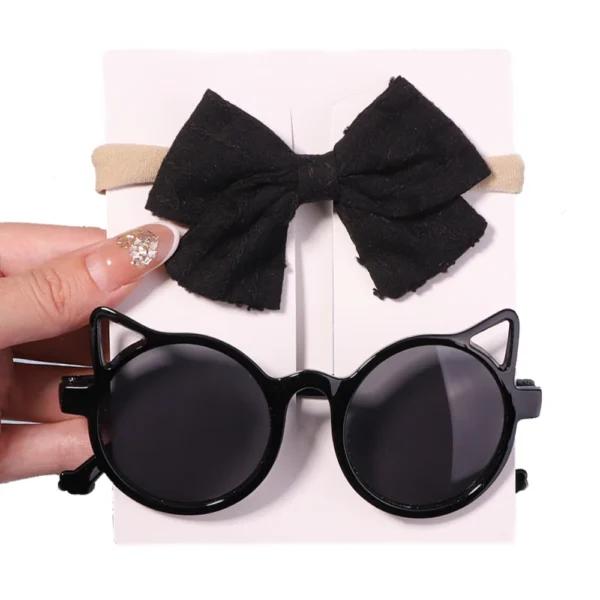 2Pcs/Pack Sunglasses Bows Headband Set Vintage Kids Summer Round Sun Glasses Children Protection Glasses Baby Hair Accessories - Image 6