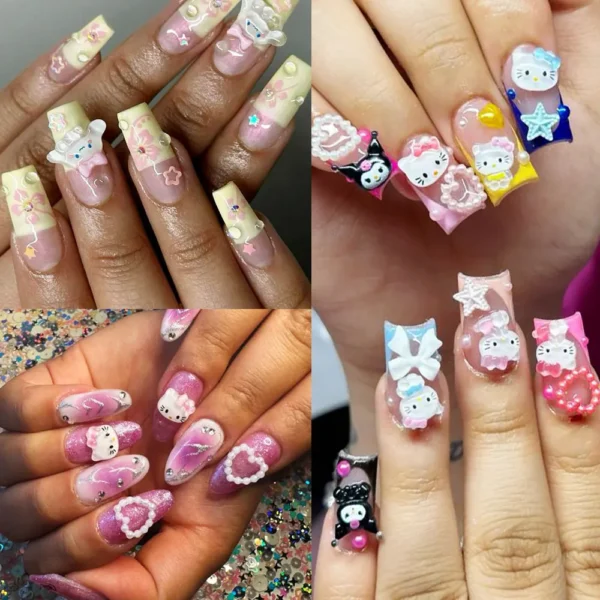 240/70Pcs Kawaii Sanrioed Kuromi/Hellokitty Nail Art Charms 8-10mm Cartoon Kuromi Hellokitty Nail Parts DIY Kwaii Nail Crafts - Image 2