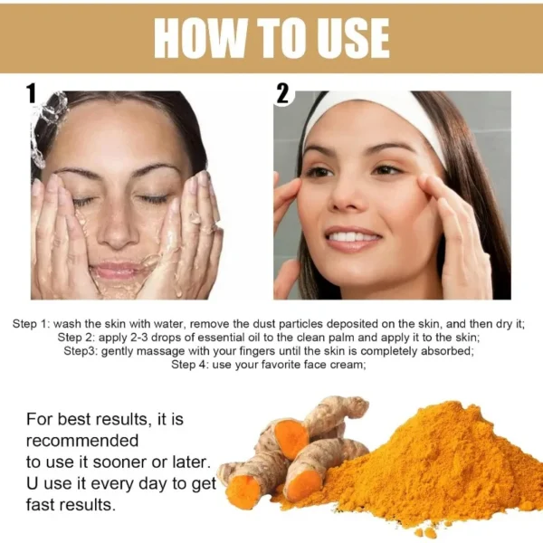 3pcs Turmeric Serum Oil Facial Moisturizing Brighten Essence Suitable For Dry Skin, Redness and Dark Spot Skin Blemishes - Image 6