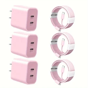 3-Pack For IPhone Fast Charger, 40W Dual USB-C Port Adapter Wall Charger With 6FT Lightning Cord For IPhone 13/12/11Pro/XR/X/8