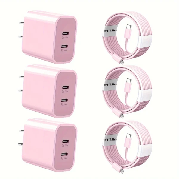 3-Pack For IPhone Fast Charger, 40W Dual USB-C Port Adapter Wall Charger With 6FT Lightning Cord For IPhone 13/12/11Pro/XR/X/8