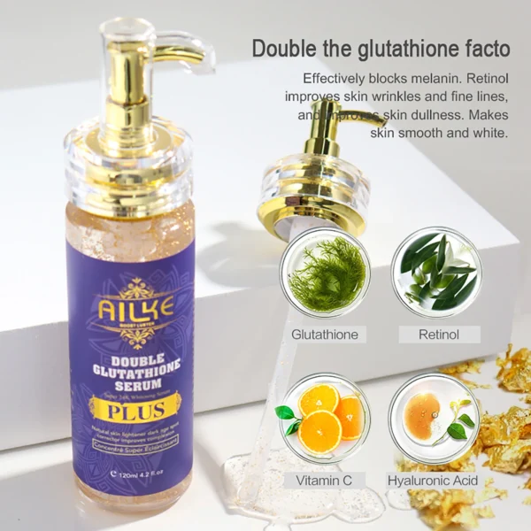AILKE Whitening Serum, Anti Melanin, Wrinkles, Age, Organic Women Skin Care, With Glutathione, Aloe Vera, Vitamin C, 100ML - Image 2