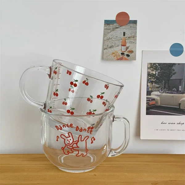 Printed Transparent Creative Glass Coffee Tea Drinks Dessert Breakfast Milk Cup Glass Mugs Handle Drinkware - Image 4