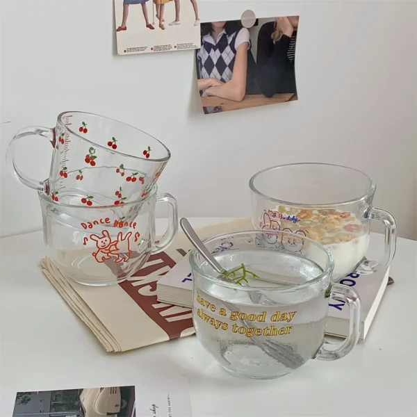 Printed Transparent Creative Glass Coffee Tea Drinks Dessert Breakfast Milk Cup Glass Mugs Handle Drinkware - Image 3