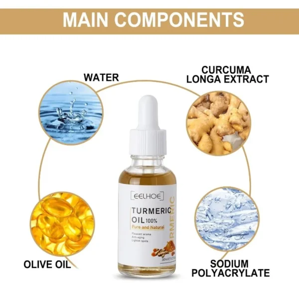 3pcs Turmeric Serum Oil Facial Moisturizing Brighten Essence Suitable For Dry Skin, Redness and Dark Spot Skin Blemishes - Image 4