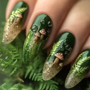 24pcs/set Medium Long fake nails for Spring summer beautiful flowers mushroom bees cute almond square tips press on false nails