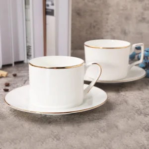 Bone china coffee cup with plate gold border decoration Flower Tea mug Nordic Minimalism Solid White Ceramic Coffee Cup Drinkwar