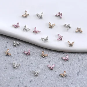 10PCS 3D Mini Crystal Butterfly Nail Art Charms Jewelry Parts Accessories Luxury Alloy Nails Decoration Rhinestones Supplies