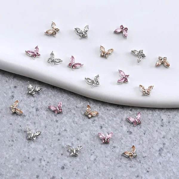 10PCS 3D Mini Crystal Butterfly Nail Art Charms Jewelry Parts Accessories Luxury Alloy Nails Decoration Rhinestones Supplies