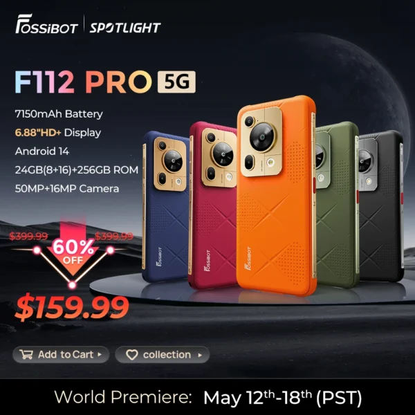 [World premiere] Fossibot F112 PRO 5G Rugged Smartphone 6.88" HD+ 7150mAh 24G(8+16)+256G Mobile Phone Android 14 50MP Cell Phone
